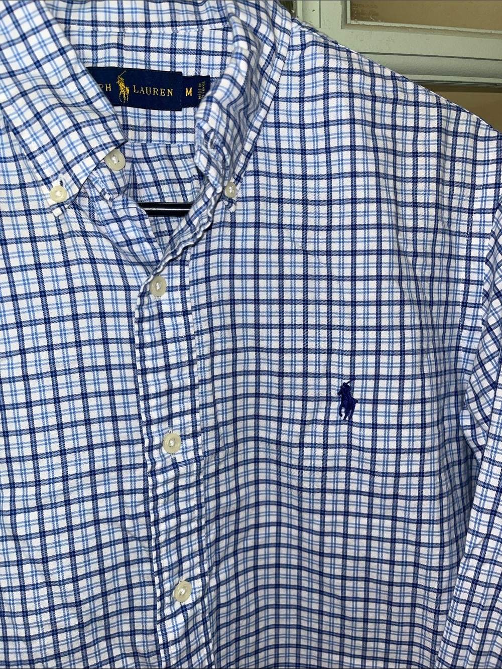 Ralph Lauren Men’s White and Blue Checked Button-Down Shirt